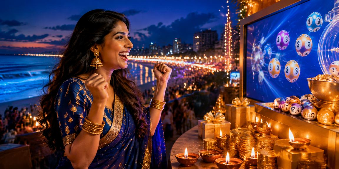 Diwali festival lottery scene at Chennai Marina Beach