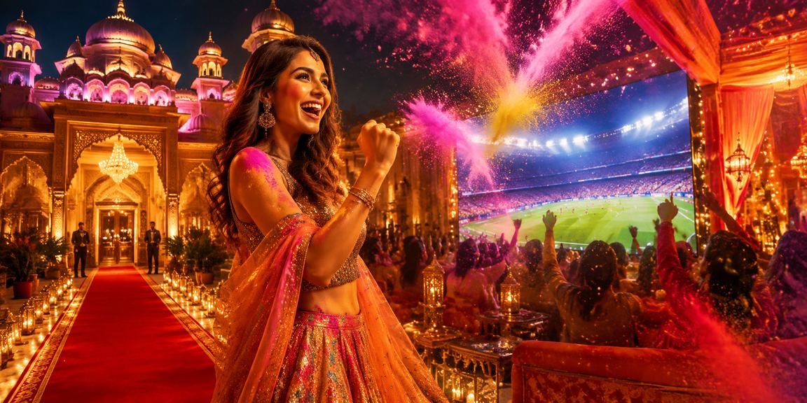 Celebration of Holi festival with colorful entertainment in India
